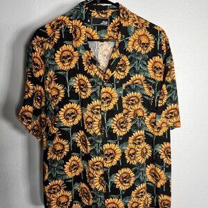 ...Lost "Dead Summer" Sunflowers & Skulls Short-Sleeve Button-Up SZ XL